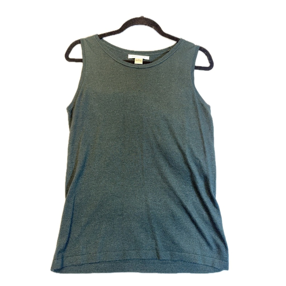 August Silk Tank Top Cardigan Set Sleeveless Knit Top Button Down Green Size M